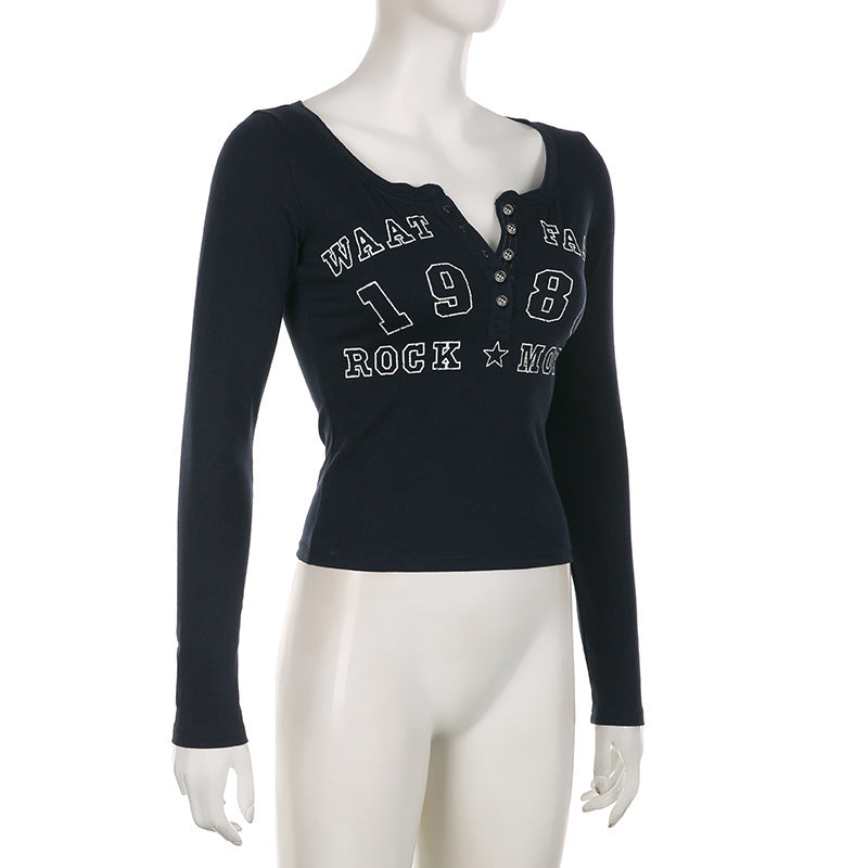 American-style Special Breasted Printed Slim Fit Long-sleeved T-shirt Bottoming Shirt