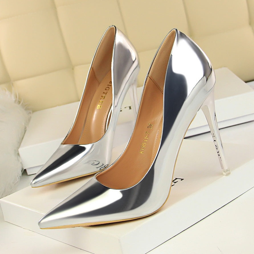 Elegant Pointed-Toe Pumps Classic Stiletto Heels Glossy High Heel Collection Sophisticated Party Pumps Shallow Mouth Pointed Nightclub Shoes