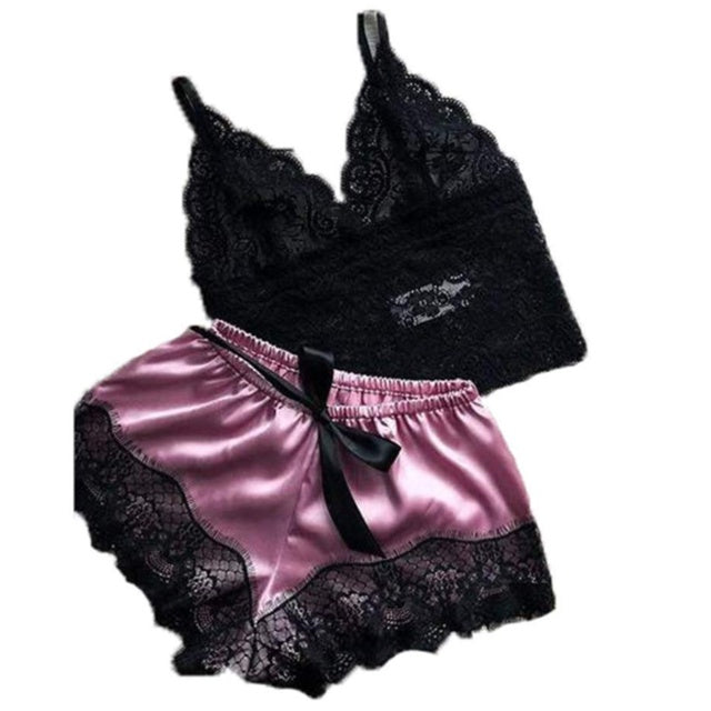Luxury Satin Lace Sleepwear Set – Soft, Sexy & Stylish Satin underwear bra shorts set