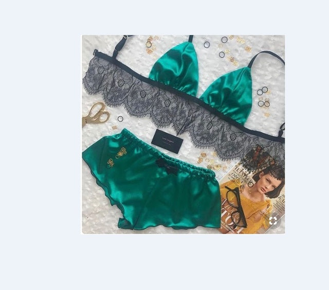 Luxury Satin Lace Sleepwear Set – Soft, Sexy & Stylish Satin underwear bra shorts set