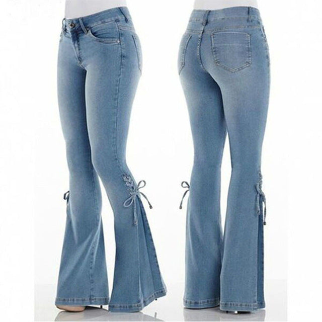 Retro Hippie Stretch Flare Slim Fit Pants Wide-Leg Flared Jeans