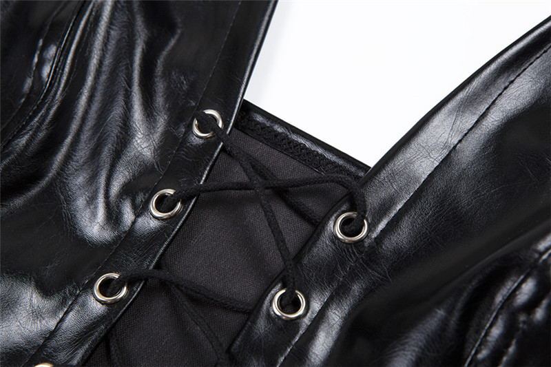Edgy Faux Leather Lace-Up Halter Top for Women Hollow-out crop PU small vest female