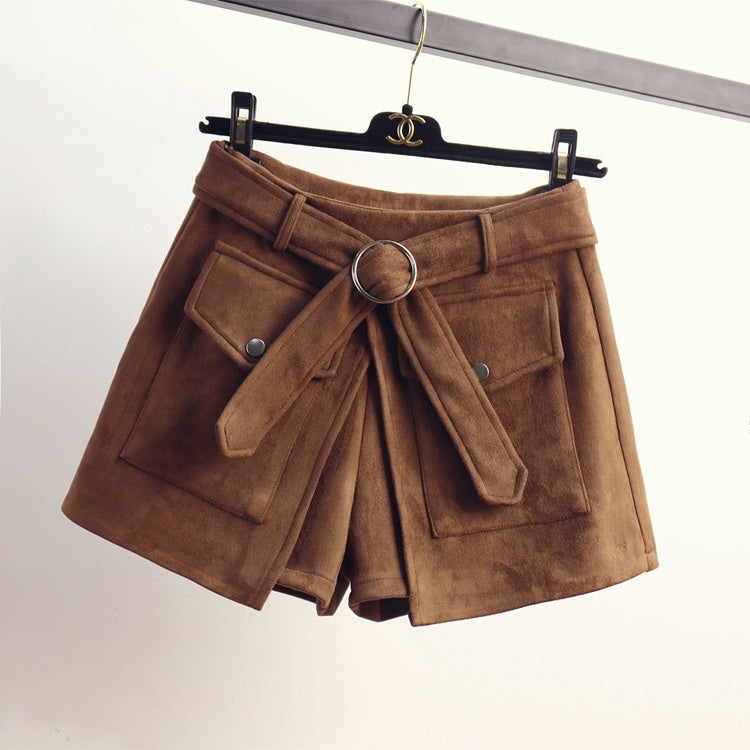 Suede Shorts Women Slim Pants