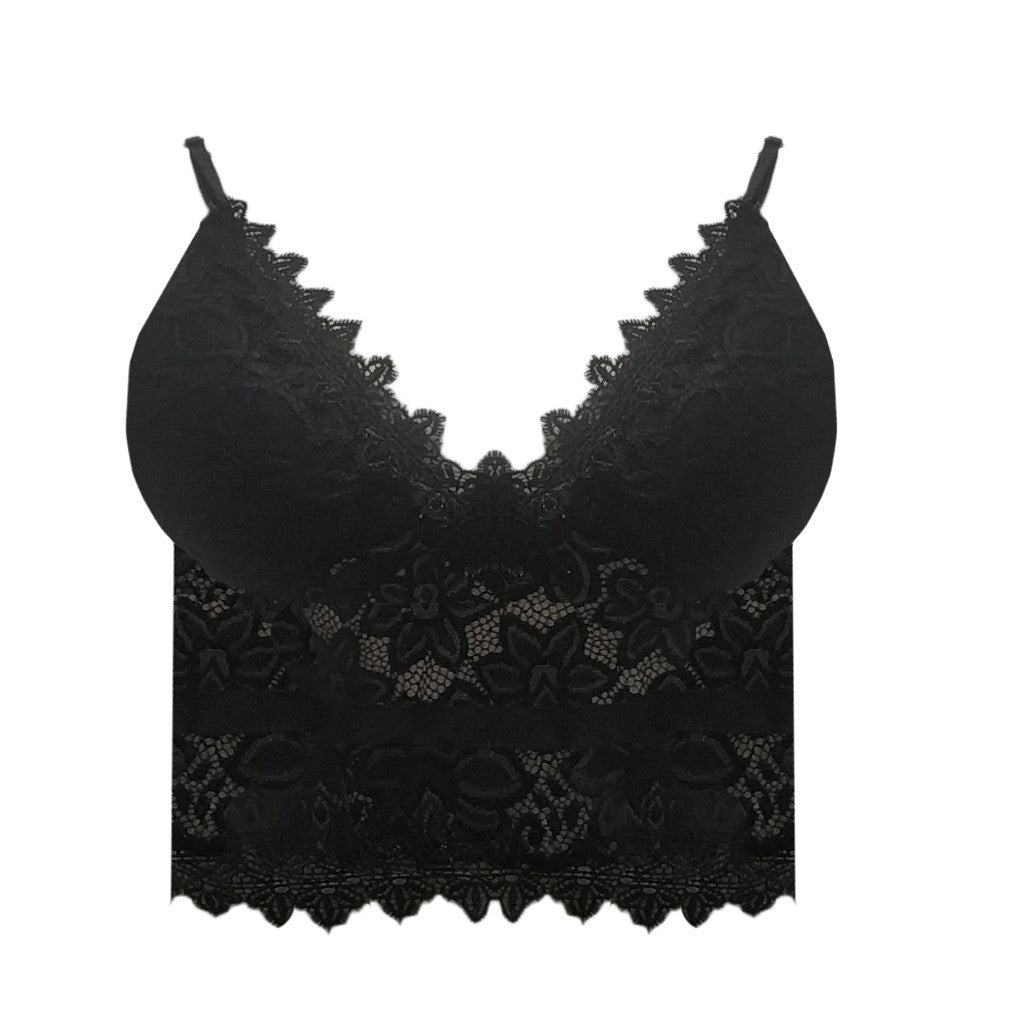 Sexy V-Neck Scalloped Lace Bralette Triangle Cup Bra with Openwork Lace