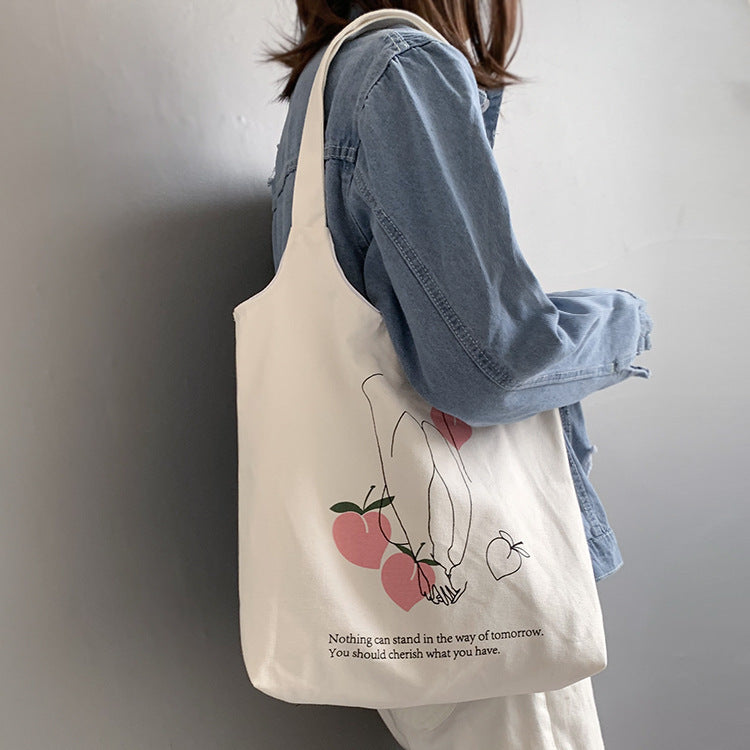 Canvas Tote Bag with Orange Print Korean Bag