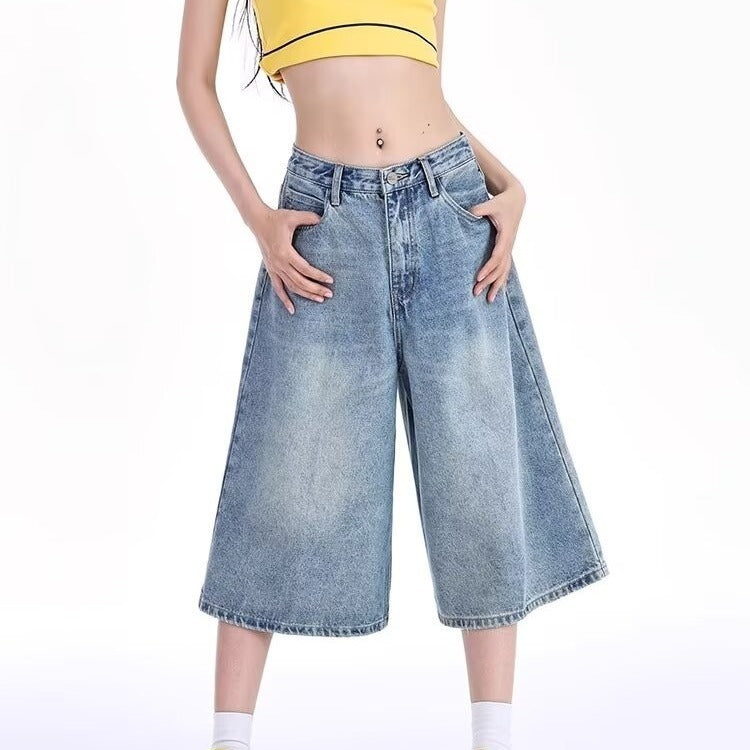 Cropped Jeans Women's Wide-leg Summer Inelastic
