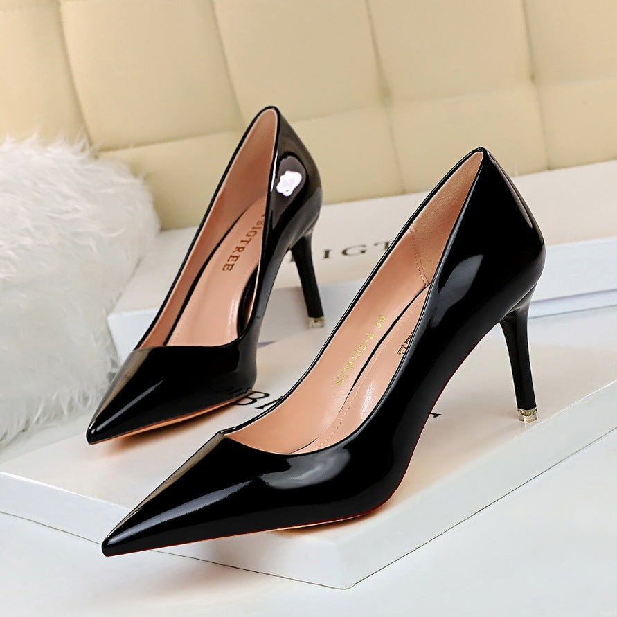 Elegant Pointed-Toe Pumps Classic Stiletto Heels Glossy High Heel Collection Sophisticated Party Pumps Shallow Mouth Pointed Nightclub Shoes