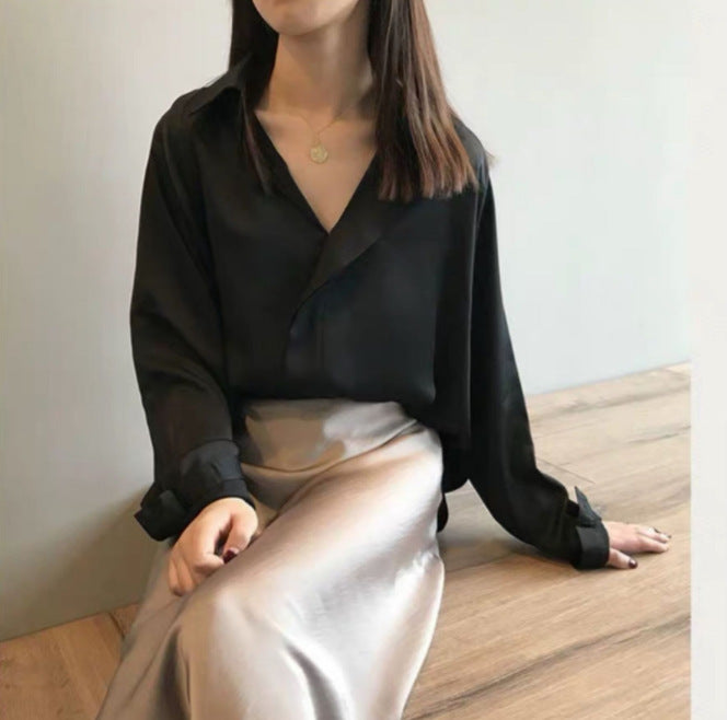 Elegant Satin Long Sleeve Blouse – Chic & Timeless Style Women's Silk Satin Shirt