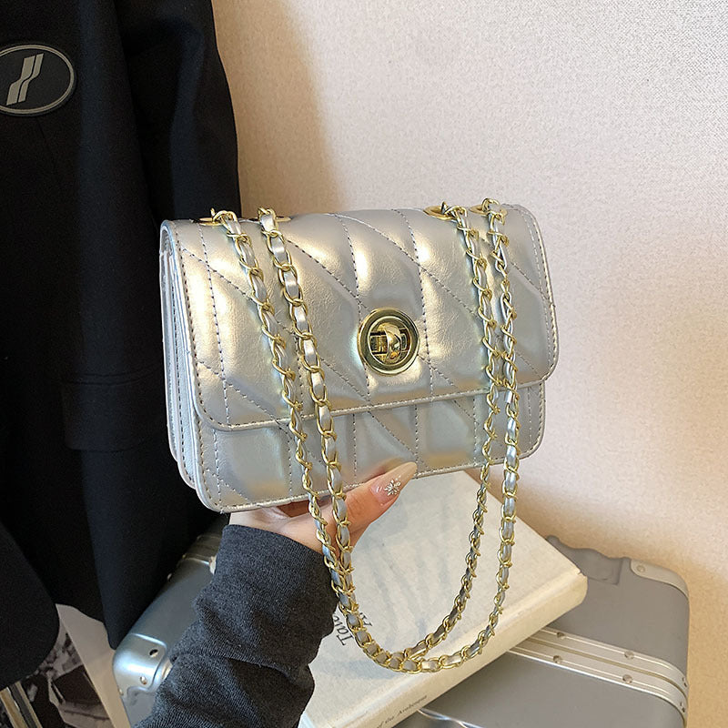Elegant Diamond Lattice Pattern Crossbody Purse Women's Fashion Thread Chain Shoulder Bags Casual Messenger Bag