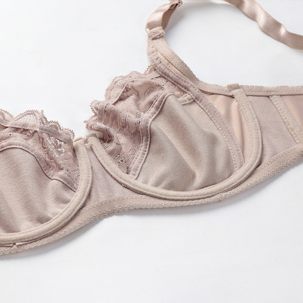Elegant Lace Full Coverage Bra - Comfortable Underwire Lingerie Sexy Lace Ultra-Thin Bra