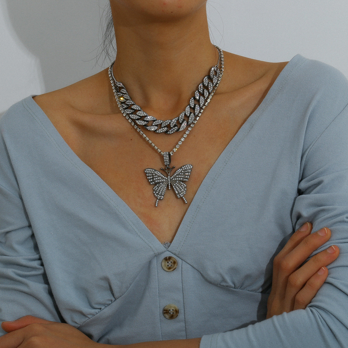 Diamond Butterfly With Necklace For Women's