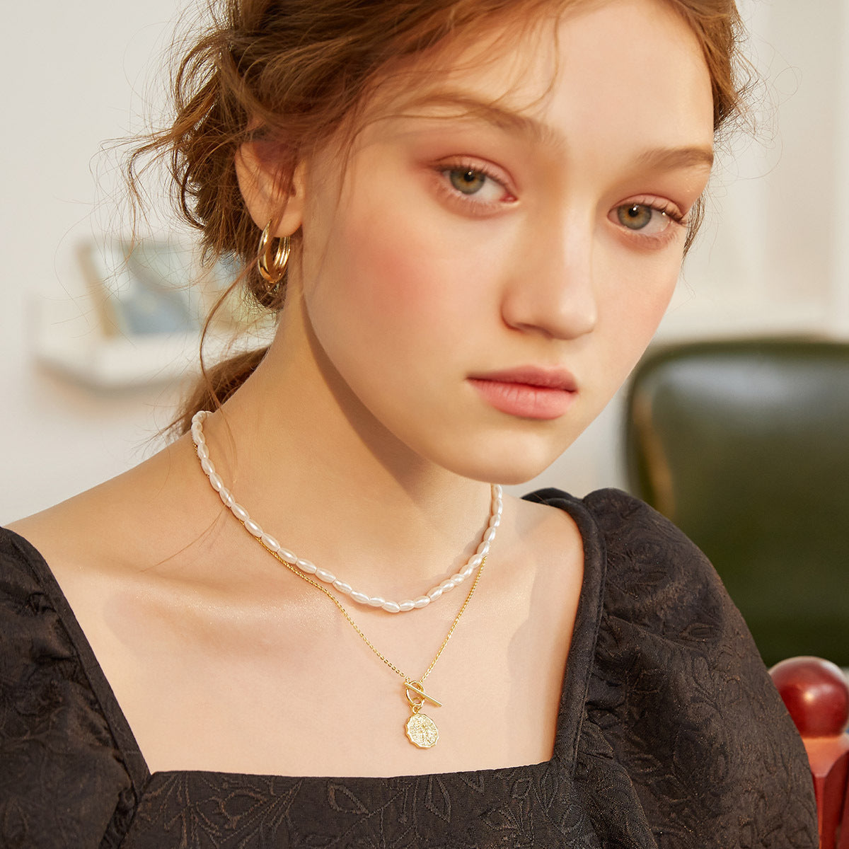Layered Gold Coin & Pearl Necklace – Vintage Charm Meets Modern Grace Gold French Double Necklace