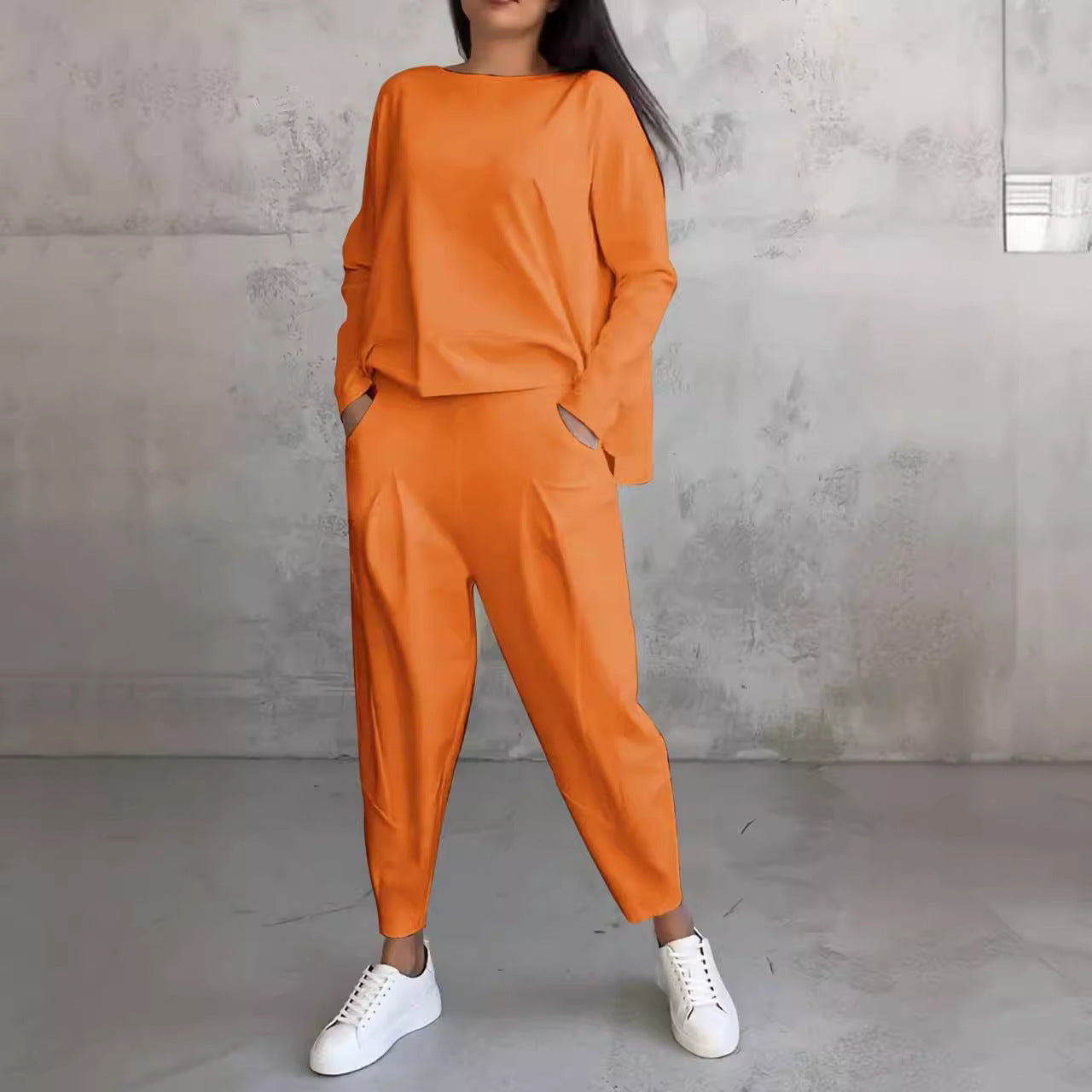 Chic Everyday Coord Set – Style Meets Comfort Women's Irregular Design Long-sleeved Sweater Harem Pants Suit