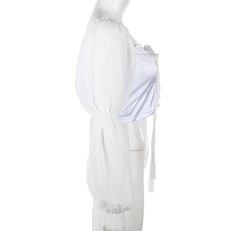 Mesh Puff Sleeve Tie Full Sleeve Top