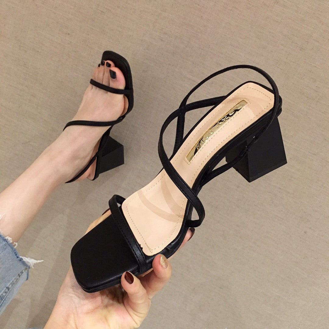 Fairy Style High Heel Roman Chic Nude & Black Open Toe Sandals