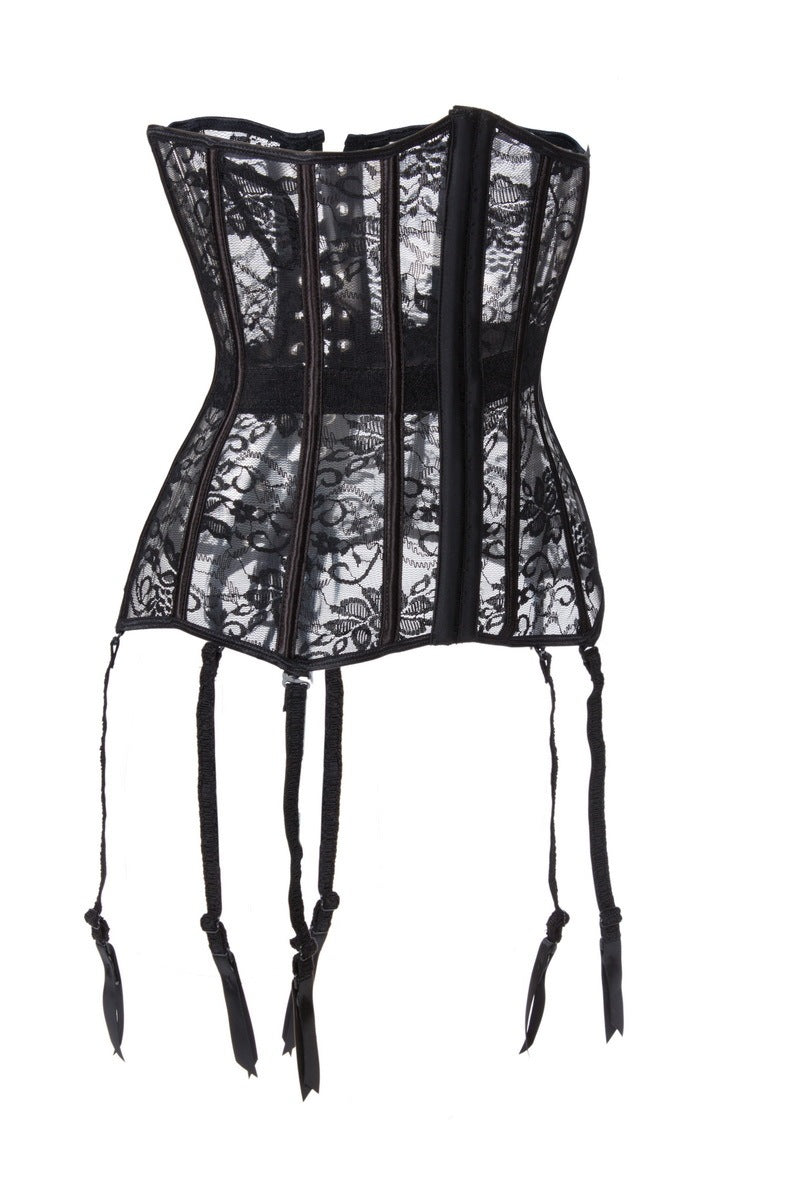 Sexy Floral Lace Boned Corset Lingerie Spot Sexy See-through Mesh Lace Court Corset