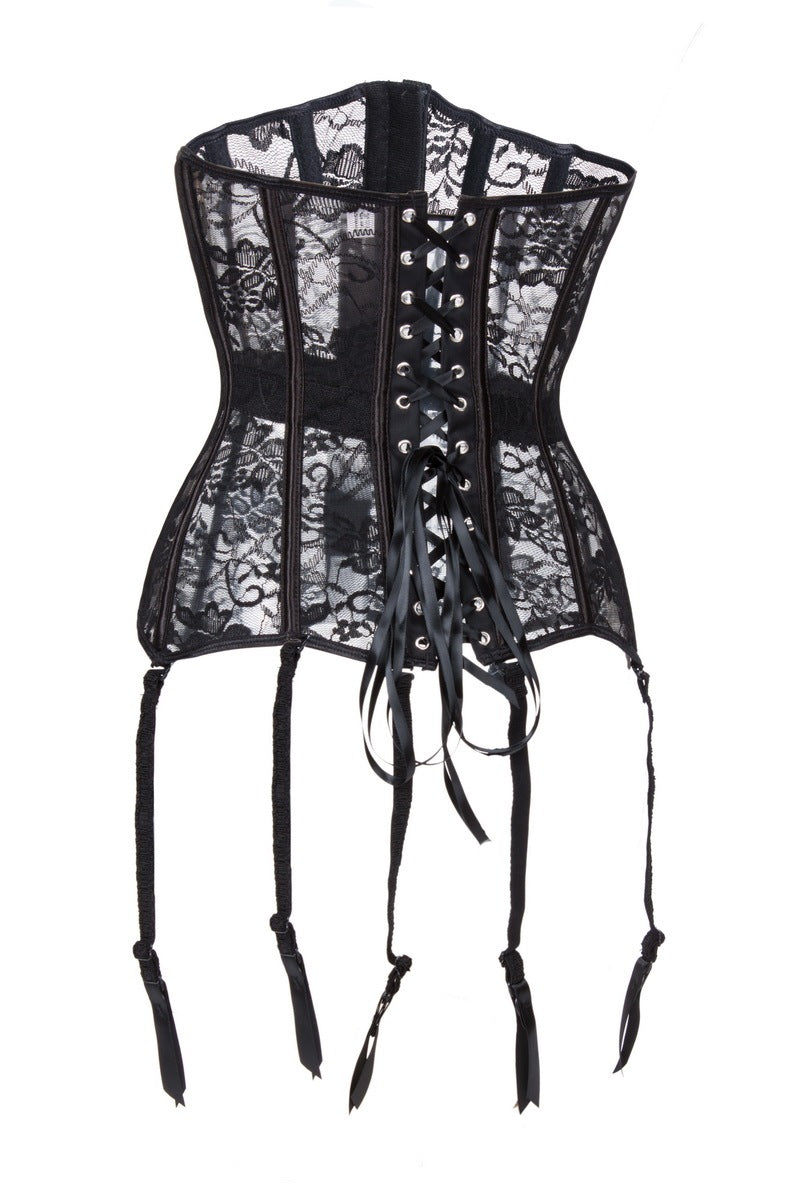 Sexy Floral Lace Boned Corset Lingerie Spot Sexy See-through Mesh Lace Court Corset
