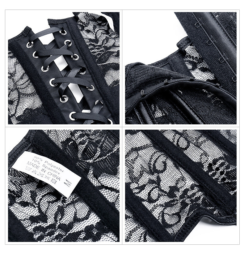 Sexy Floral Lace Boned Corset Lingerie Spot Sexy See-through Mesh Lace Court Corset