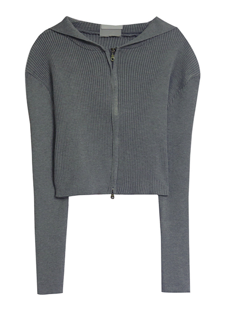 Trendy Ribbed Zip-Up Cardigan – Cropped Knit Sweater with Long Sleeves for Women Knit Sweater Short Top Women Foreign Style Cardigan