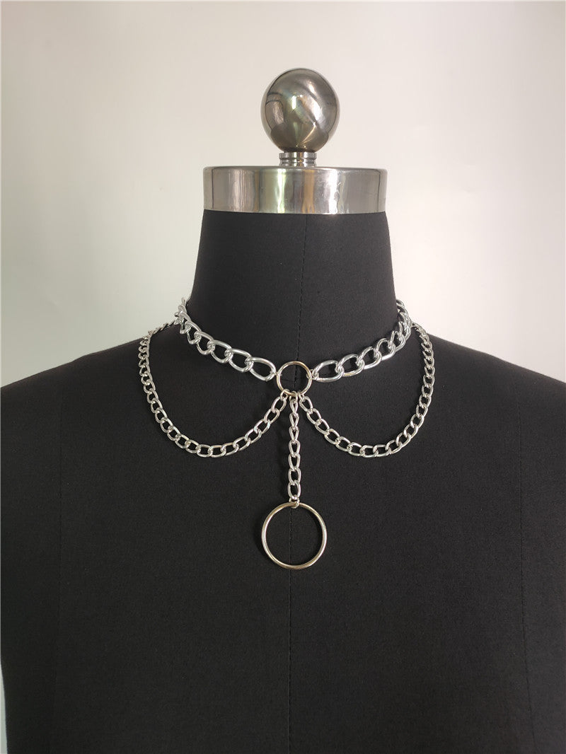 Ring Pendant Tassel Double Necklace For Women's