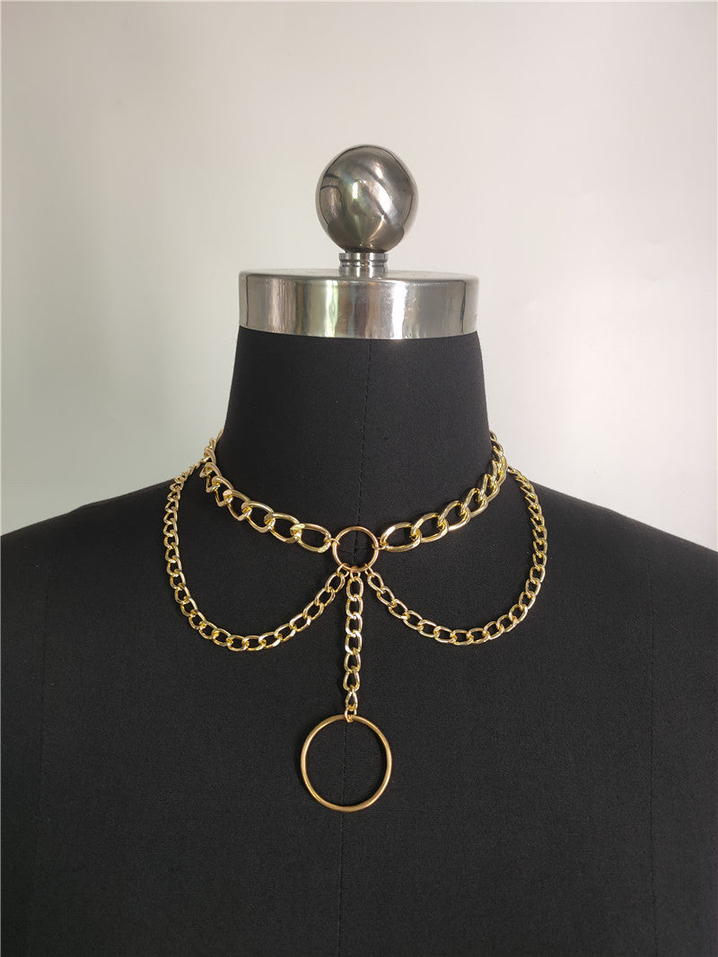 Ring Pendant Tassel Double Necklace For Women's