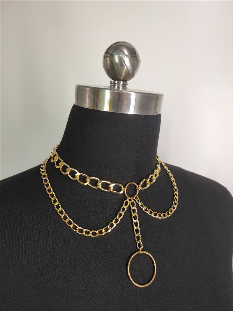 Ring Pendant Tassel Double Necklace For Women's
