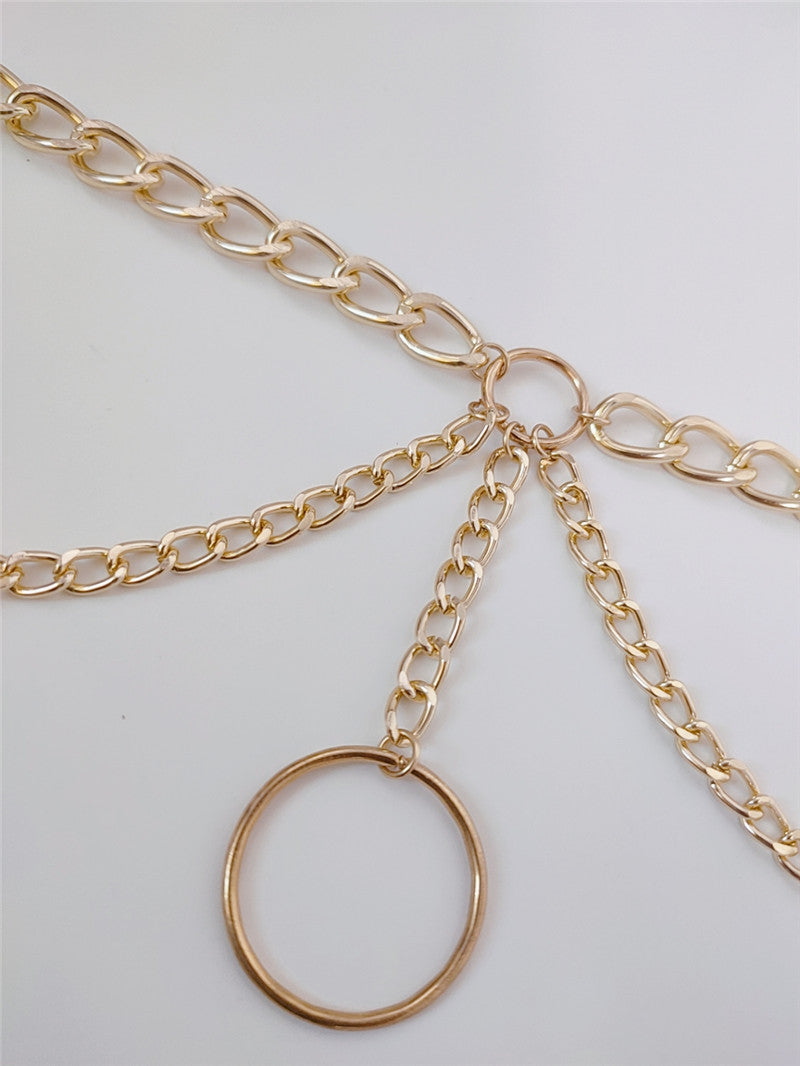 Ring Pendant Tassel Double Necklace For Women's