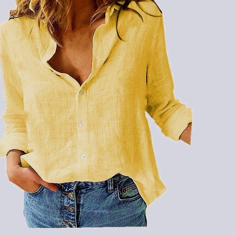 Solid Color Casual Loose Long Sleeve Linen Shirt For Women's