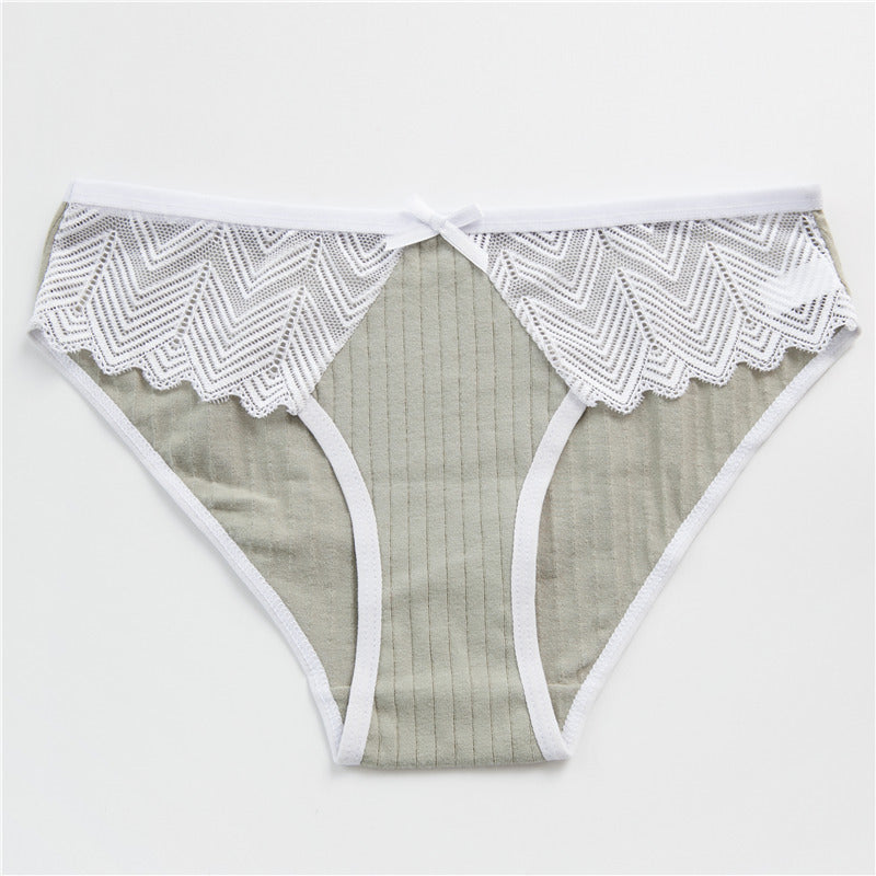 Lace & Ribbed Cotton Briefs - Comfortable Everyday Panties Low Waist Girlie Lace Panty Breathable Pink