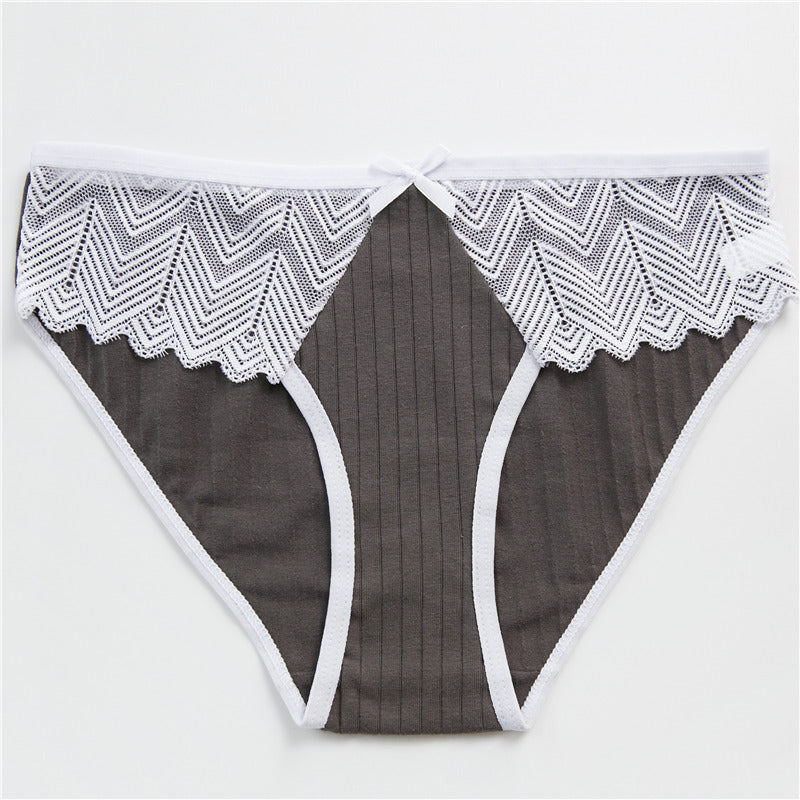 Lace & Ribbed Cotton Briefs - Comfortable Everyday Panties Low Waist Girlie Lace Panty Breathable Pink