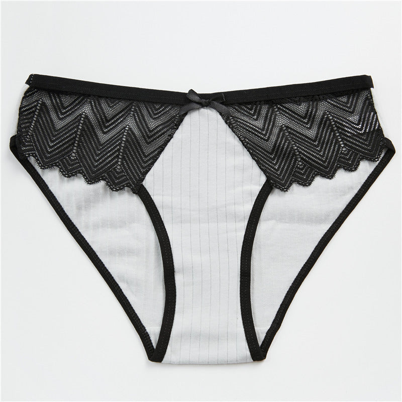 Lace & Ribbed Cotton Briefs - Comfortable Everyday Panties Low Waist Girlie Lace Panty Breathable Pink