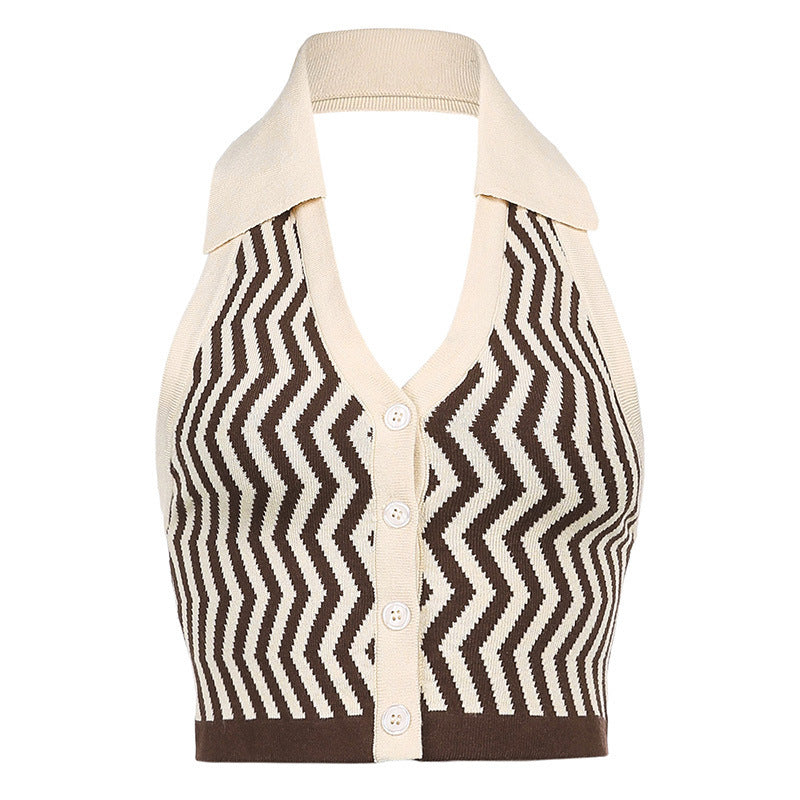 AliExpress Ins Street Fashion Wave Striped Deep V Halter Halter Slim Vest