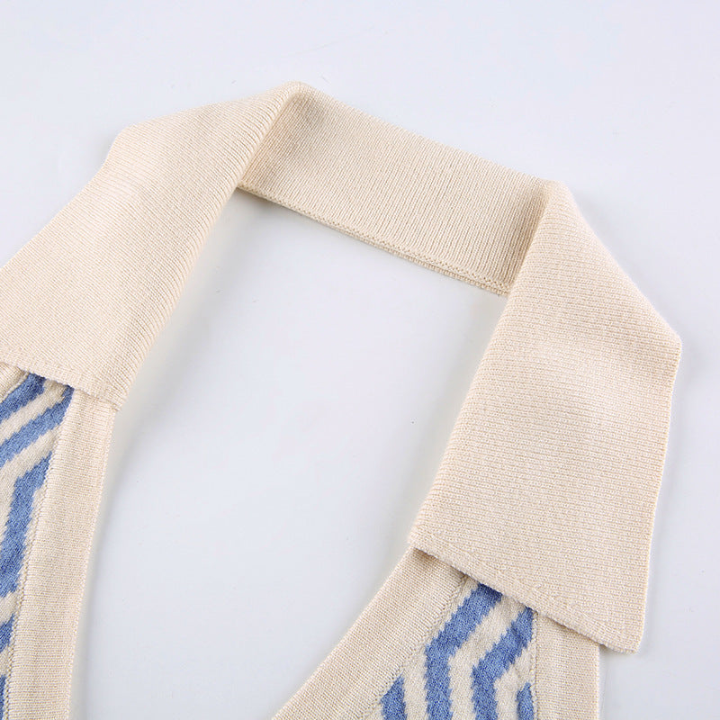 AliExpress Ins Street Fashion Wave Striped Deep V Halter Halter Slim Vest