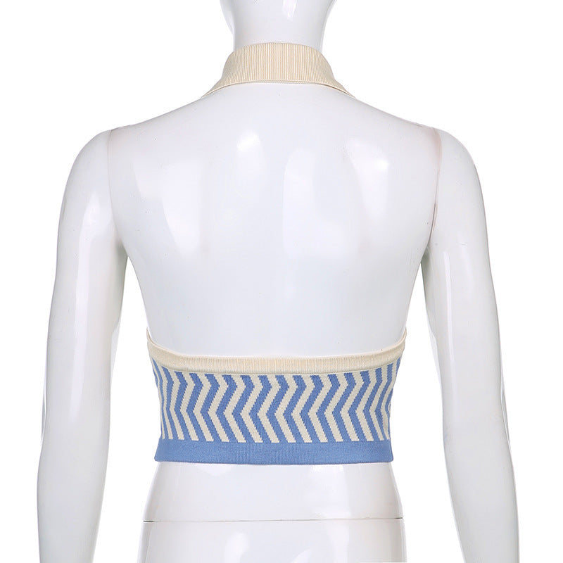 AliExpress Ins Street Fashion Wave Striped Deep V Halter Halter Slim Vest