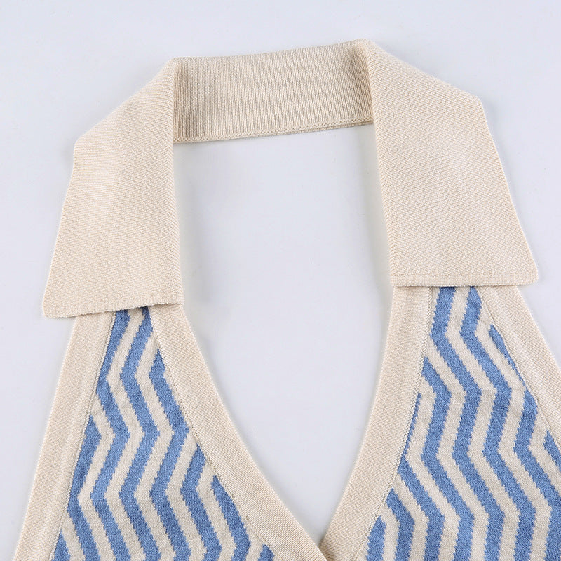 AliExpress Ins Street Fashion Wave Striped Deep V Halter Halter Slim Vest