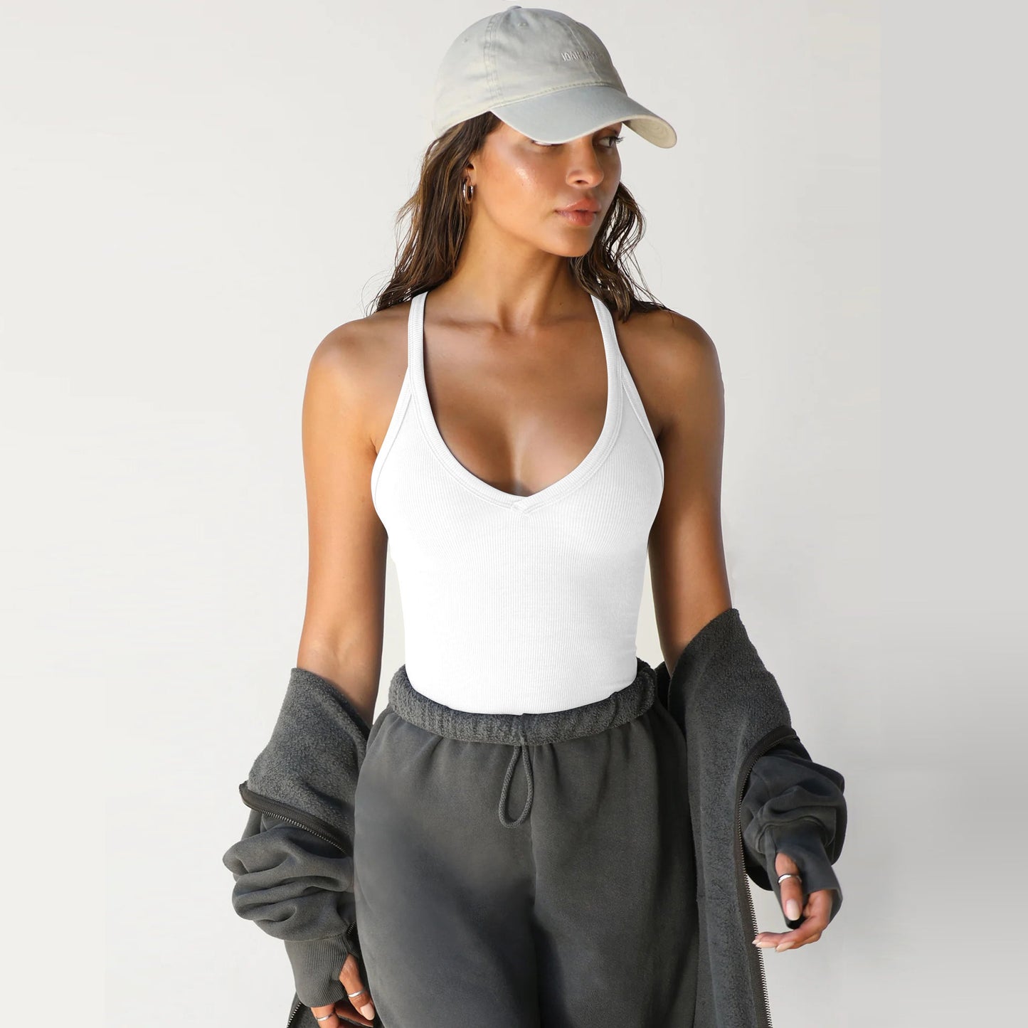 Comfort Fit High Neck Ribbed Bodycon Top Spring Knitted Vest Sexy Slim Top Women's Clothing