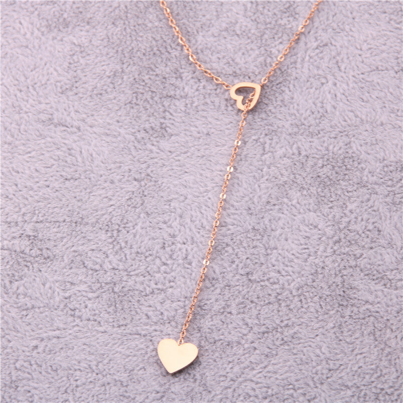Elegant Gold / Rose Gold Tone Dropping Heart Necklace Long Pendant Heart-Shaped Necklaces Pendants For Women Simple Design Necklace Stylish Stainless Steel Jewelry Party Gift