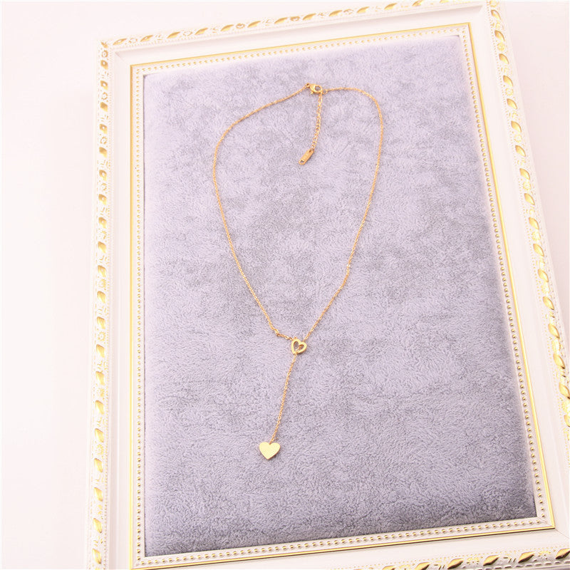 Elegant Gold / Rose Gold Tone Dropping Heart Necklace Long Pendant Heart-Shaped Necklaces Pendants For Women Simple Design Necklace Stylish Stainless Steel Jewelry Party Gift