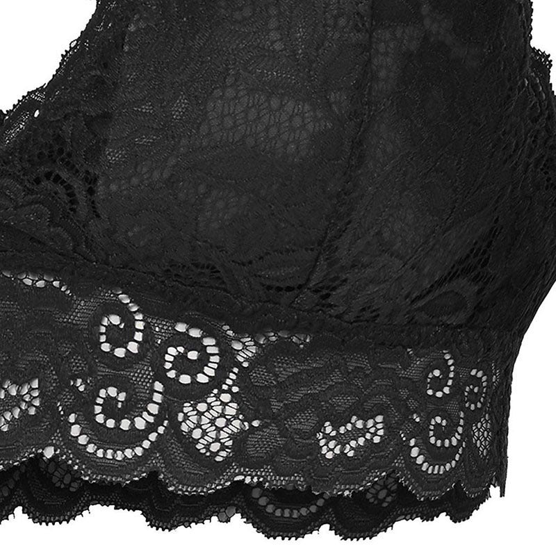 Sheer Floral Lace Racerback Bralette Solid Color Hollow Lace Underwear Bra