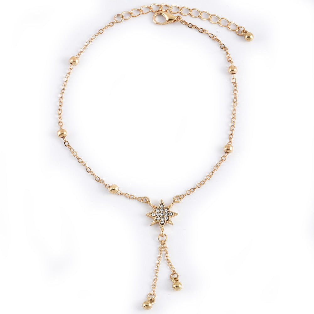 Golden Multilayer Circle Diamond Anklet For Women