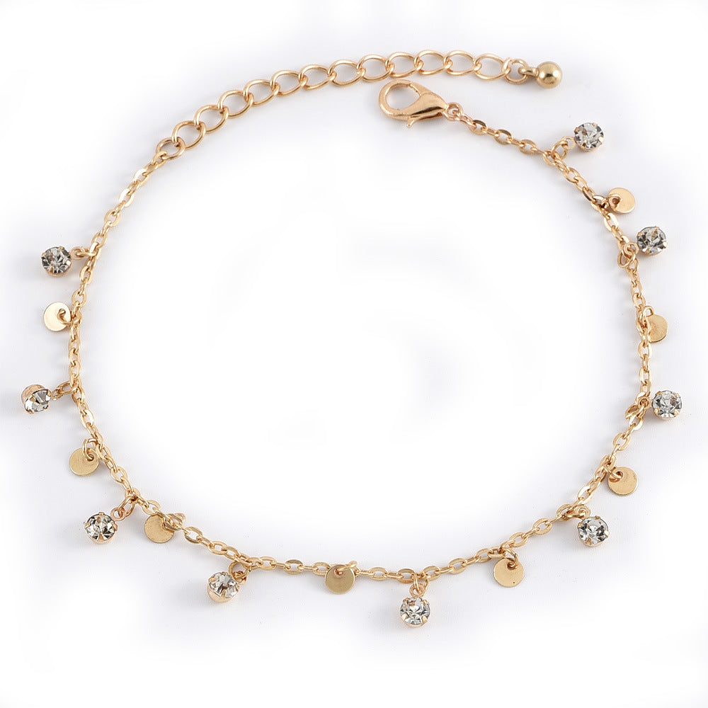 Golden Multilayer Circle Diamond Anklet For Women