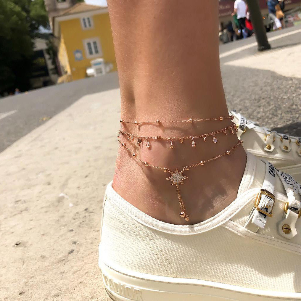 Golden Multilayer Circle Diamond Anklet For Women
