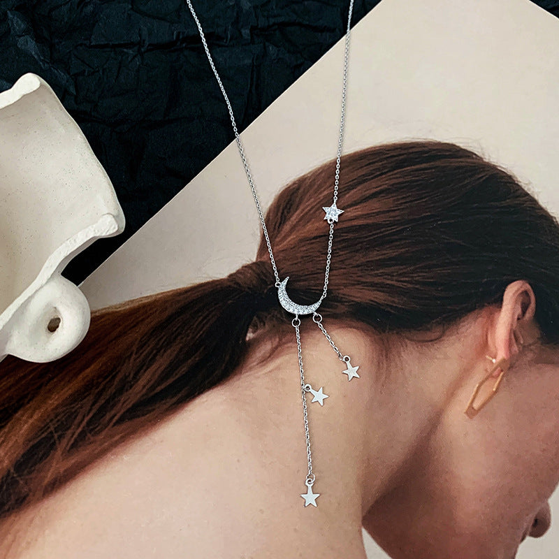 Temperament Simple Star And Moon Pendant Necklace Female Tide Niche Light Luxury Korean Personality Clavicle Chain