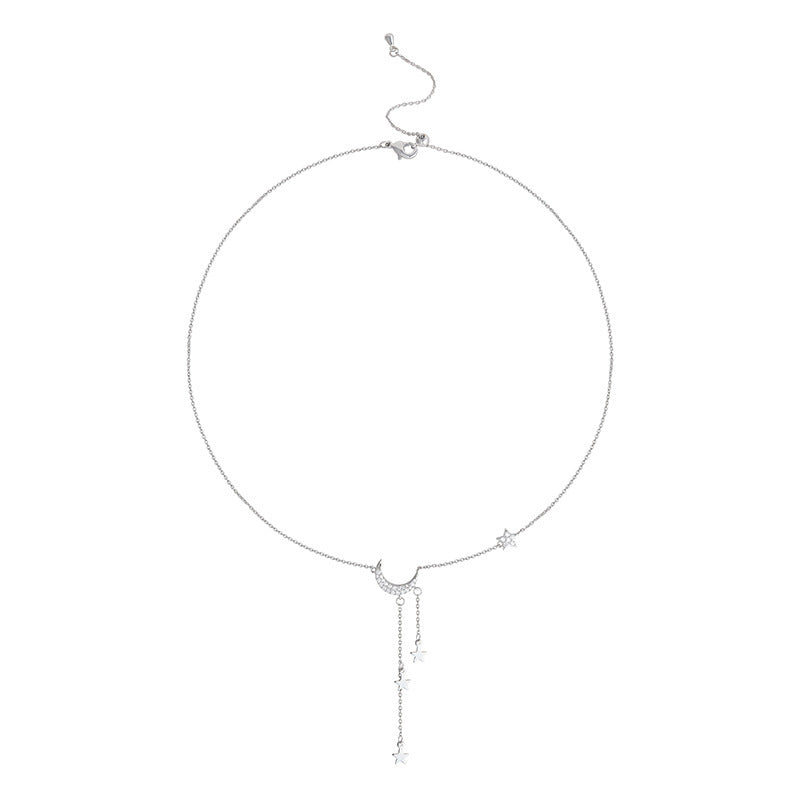 Temperament Simple Star And Moon Pendant Necklace Female Tide Niche Light Luxury Korean Personality Clavicle Chain