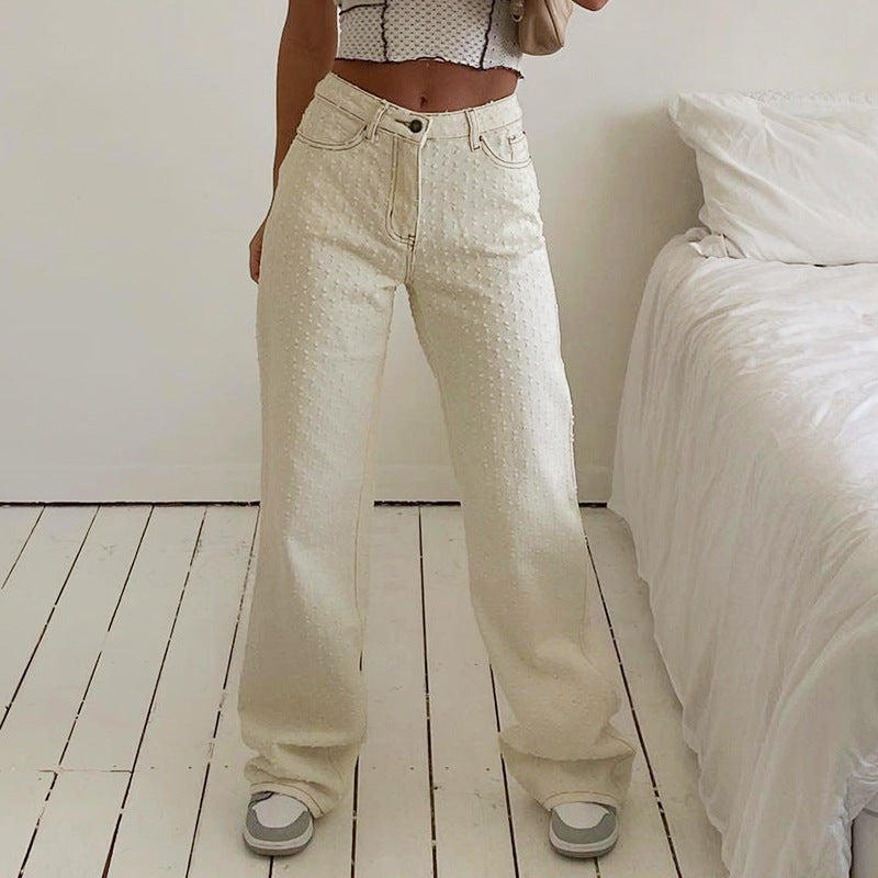 Dot & Dash High-Waist Flares – Vintage Chic, Modern Fit Foreign Trade New Street Trend Women's Wear Ripped Texture Jeans Wide-Leg Pants Women