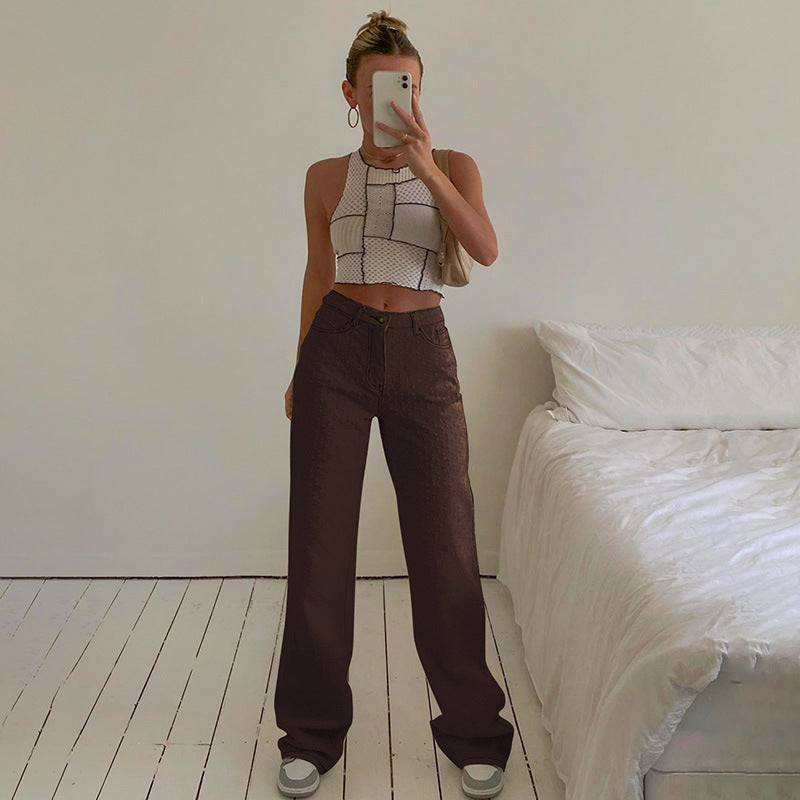 Dot & Dash High-Waist Flares – Vintage Chic, Modern Fit Foreign Trade New Street Trend Women's Wear Ripped Texture Jeans Wide-Leg Pants Women