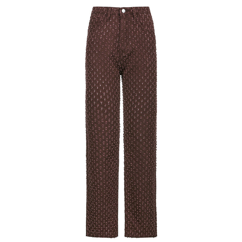 Dot & Dash High-Waist Flares – Vintage Chic, Modern Fit Foreign Trade New Street Trend Women's Wear Ripped Texture Jeans Wide-Leg Pants Women