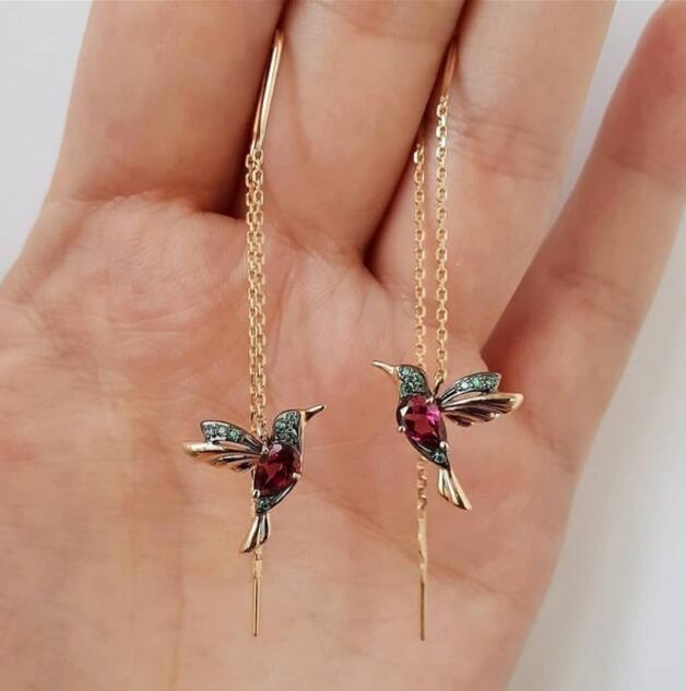 Dainty Hummingbird Threader Earrings - Colorful & Elegant Bird Earrings Fashion Earrings European And American Retro Earrings High Quality