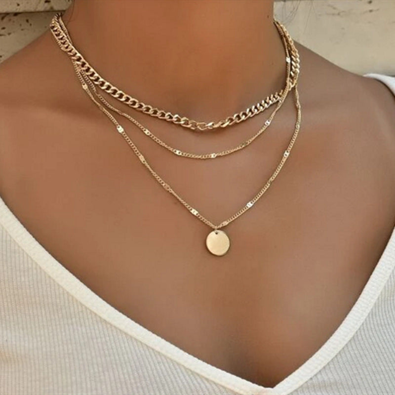 Layered Luxe Necklace Set – Minimalist Elegance, Maximum Impact Women's Multilayer Necklace Ins Fashion Disc Pendant Clavicle Necklace Chains Personality Jewelry