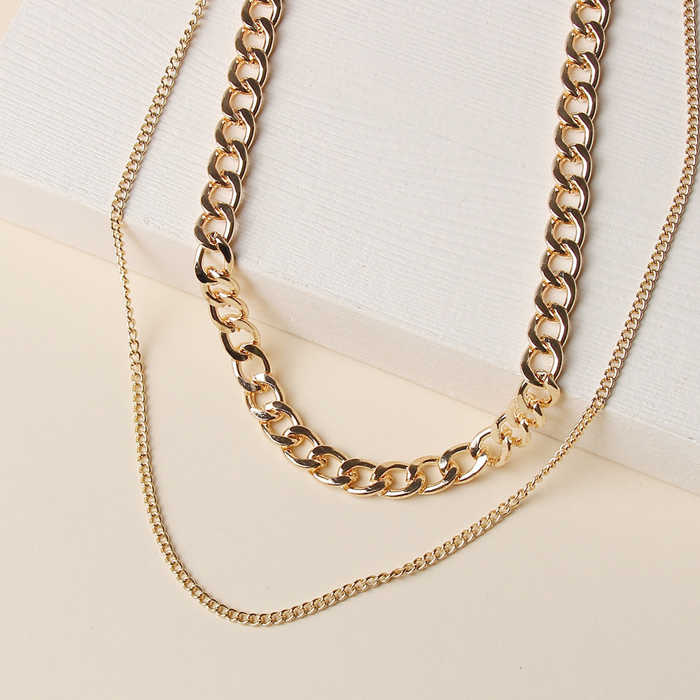 Bold & Sleek Layered Chain Necklace – Luxe Gold Tone Statement Piece Fashionable Simple Metal Chain Multilayer Necklace